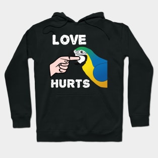 Love Hurts Blue and Gold Macaw Parrot biting Hoodie